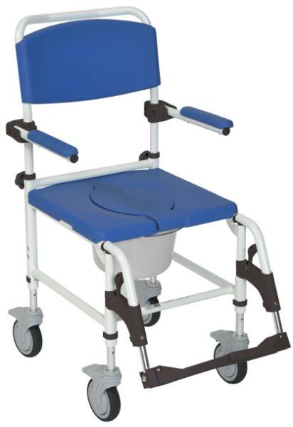 Aluminum Rehab Shower Commode Chair with Four Rear-locking Casters Image